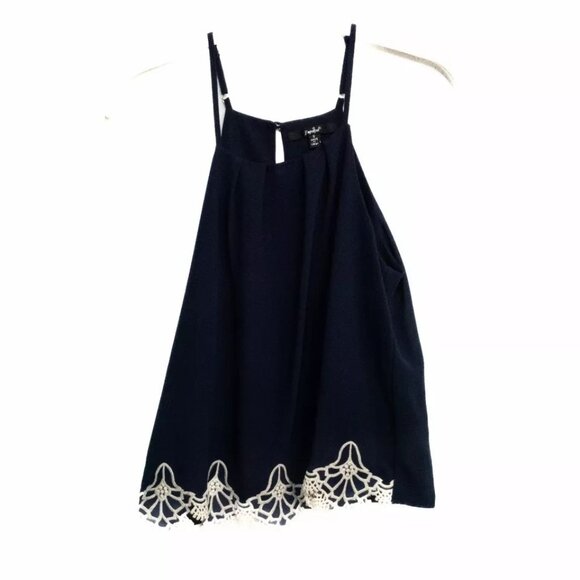 Papaya Women Navy Tank Top Cami Keyhole Neck Embroidered Solid Spaghetti Strap S - Picture 8 of 8